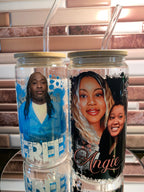 Personalized Design on 16oz Glass Cup (Glass Straw & Wooden lid included)