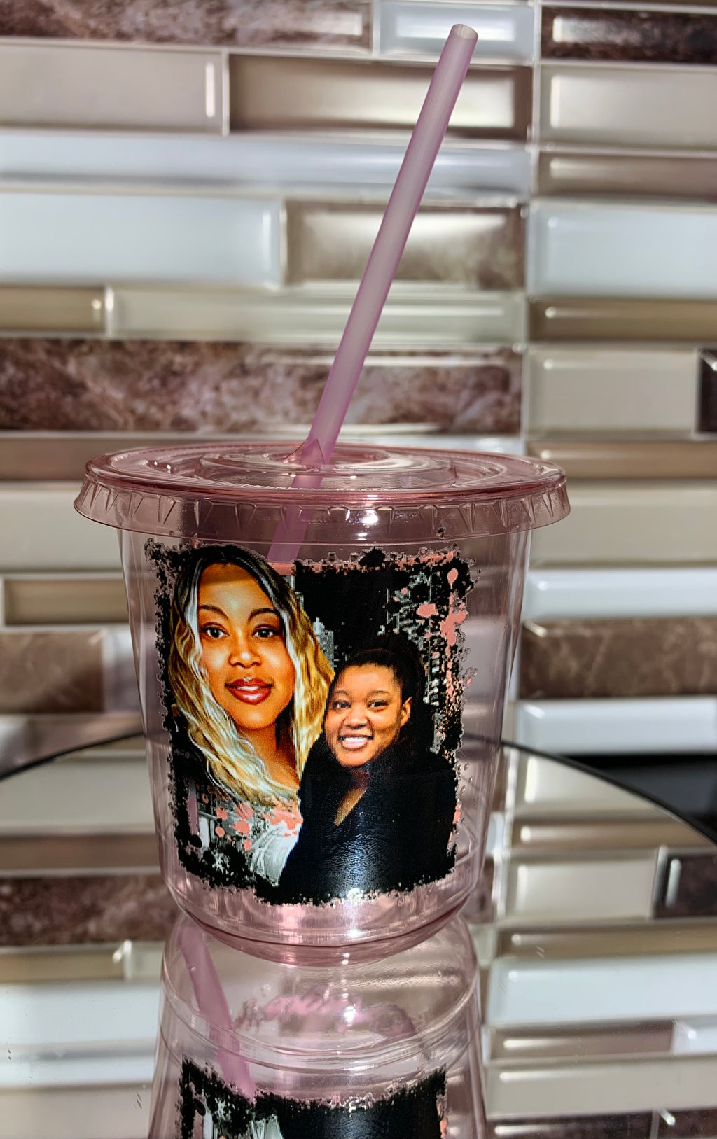 Personalized Round Bottom Disposable Plastic Cups with Lid and Straw - 12oz - Minimum of 25