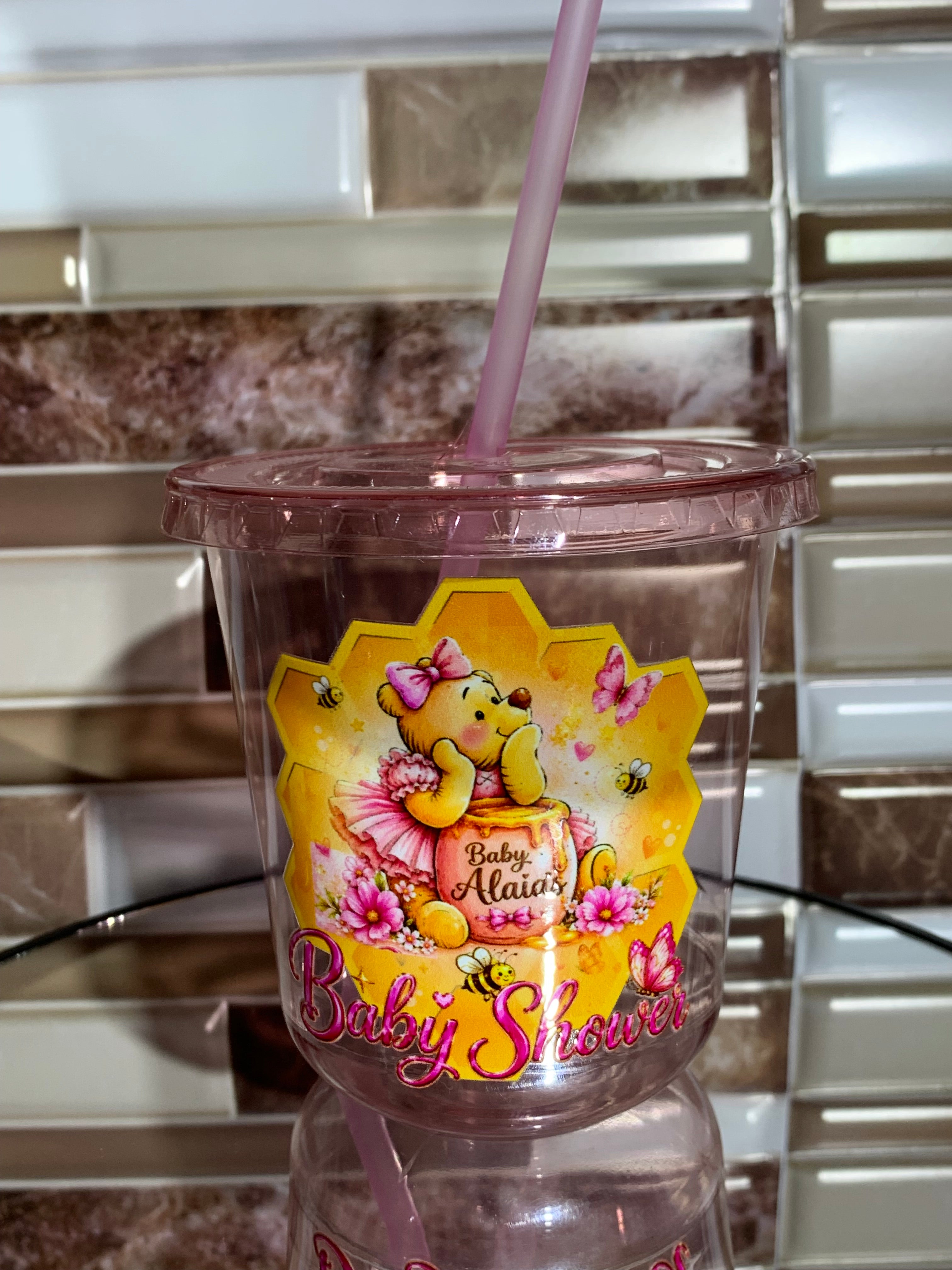 Personalized Round Bottom Disposable Plastic Cups with Lid and Straw - 12oz - Minimum of 25