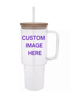 Personalized Design on 40oz Glass Mug (Glass Straw & Wooden lid included)