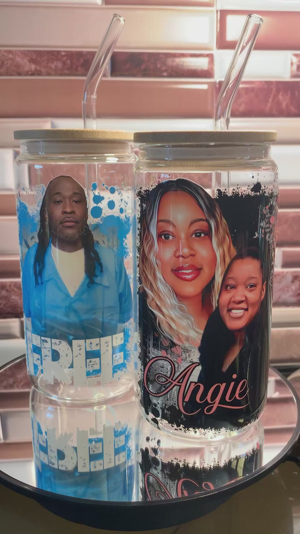 Personalized Design on 16oz Glass Cup (Glass Straw & Wooden lid included)